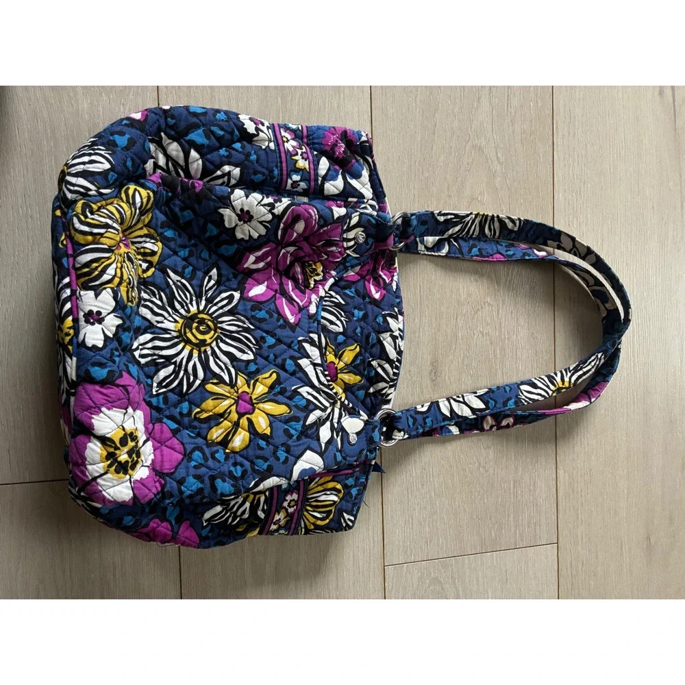 Vera Bradley African Violet Quilted Floral Leopard Print Tote Shoulder‎ Bag Blue